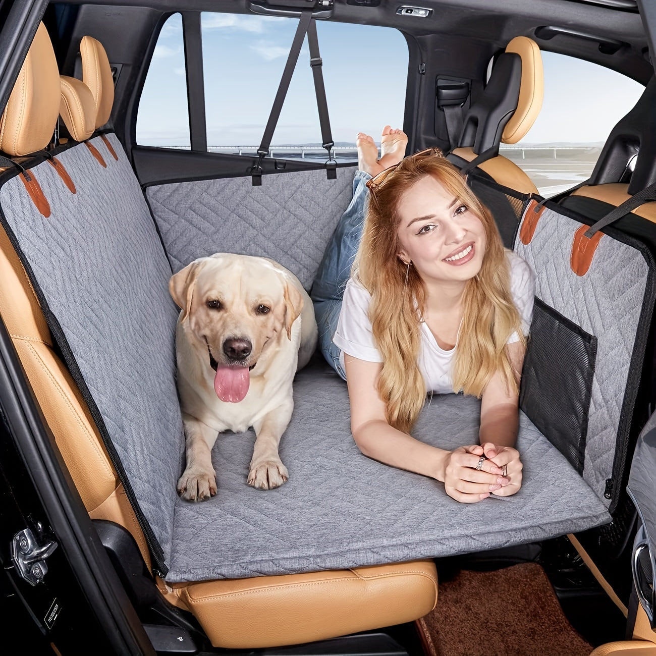 Gray Heavy Duty Car Travel Bed - Pet Car Seat Pad, Dog Travel Hammock For Car, Christmas Gift
