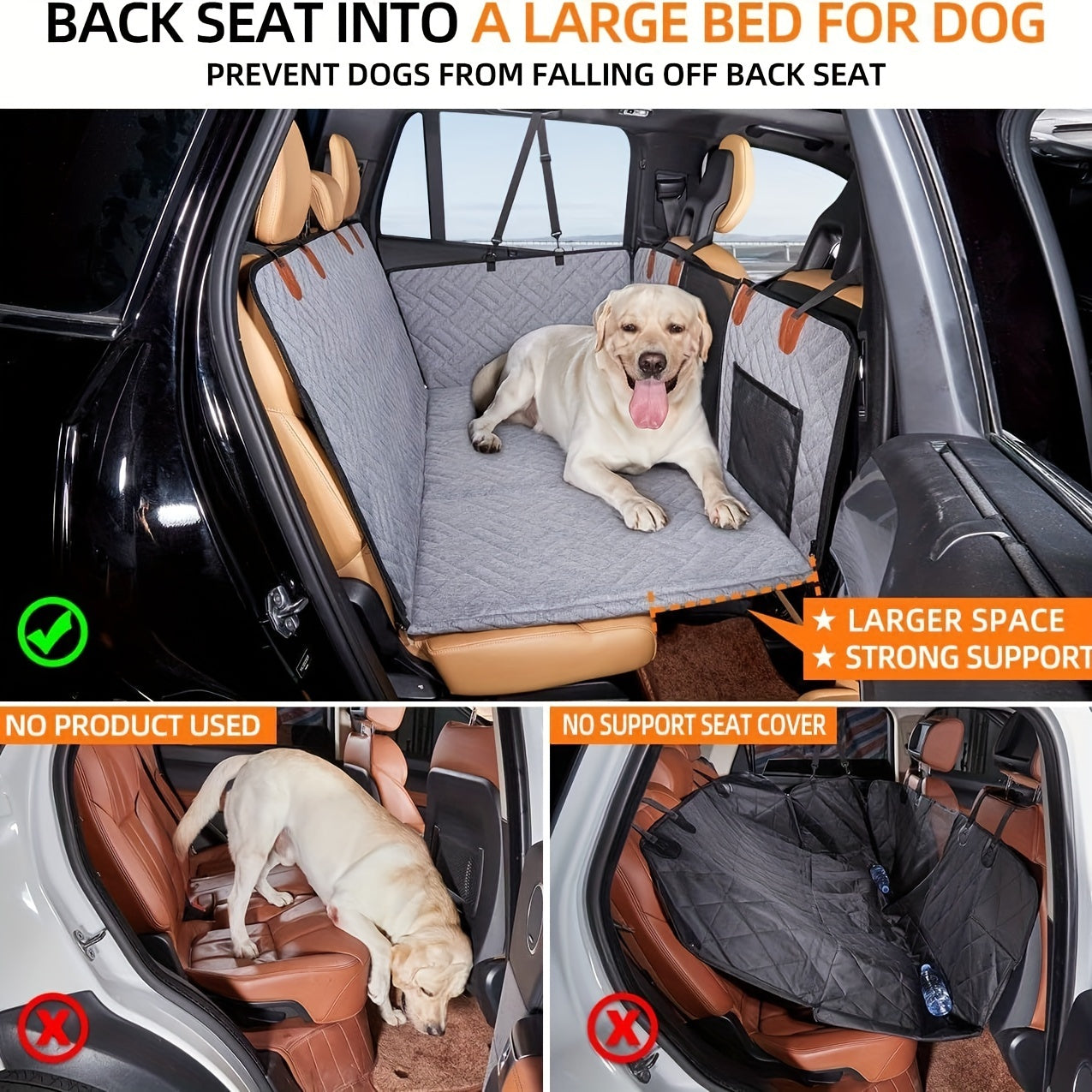 Gray Heavy Duty Car Travel Bed - Pet Car Seat Pad, Dog Travel Hammock For Car, Christmas Gift