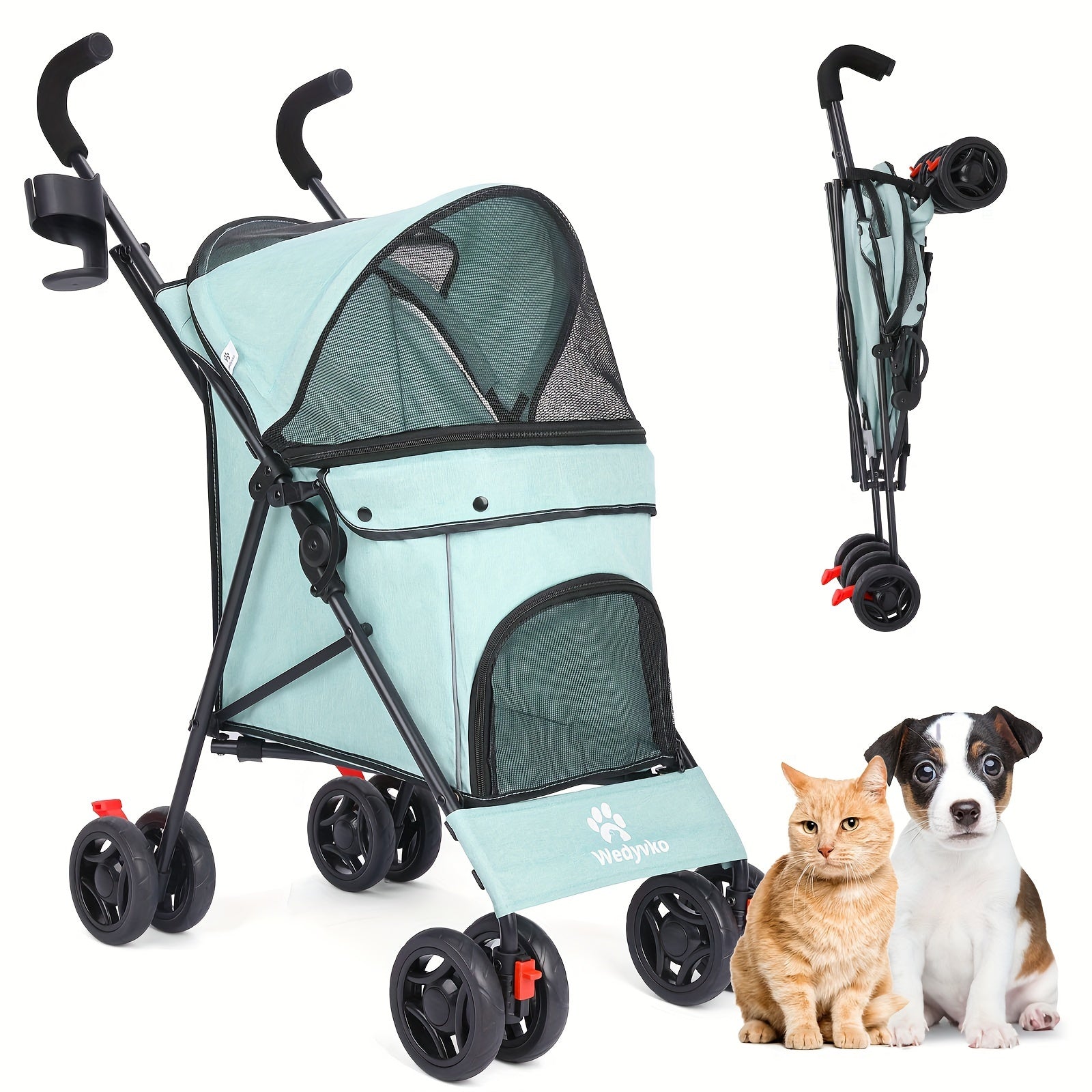 Pet Stroller for Medium Dogs Up to 33 Lbs - Folding, 4-Wheel, 360 Rotating Front Wheels, Cup Holder, and Ideal for Outdoor Walking