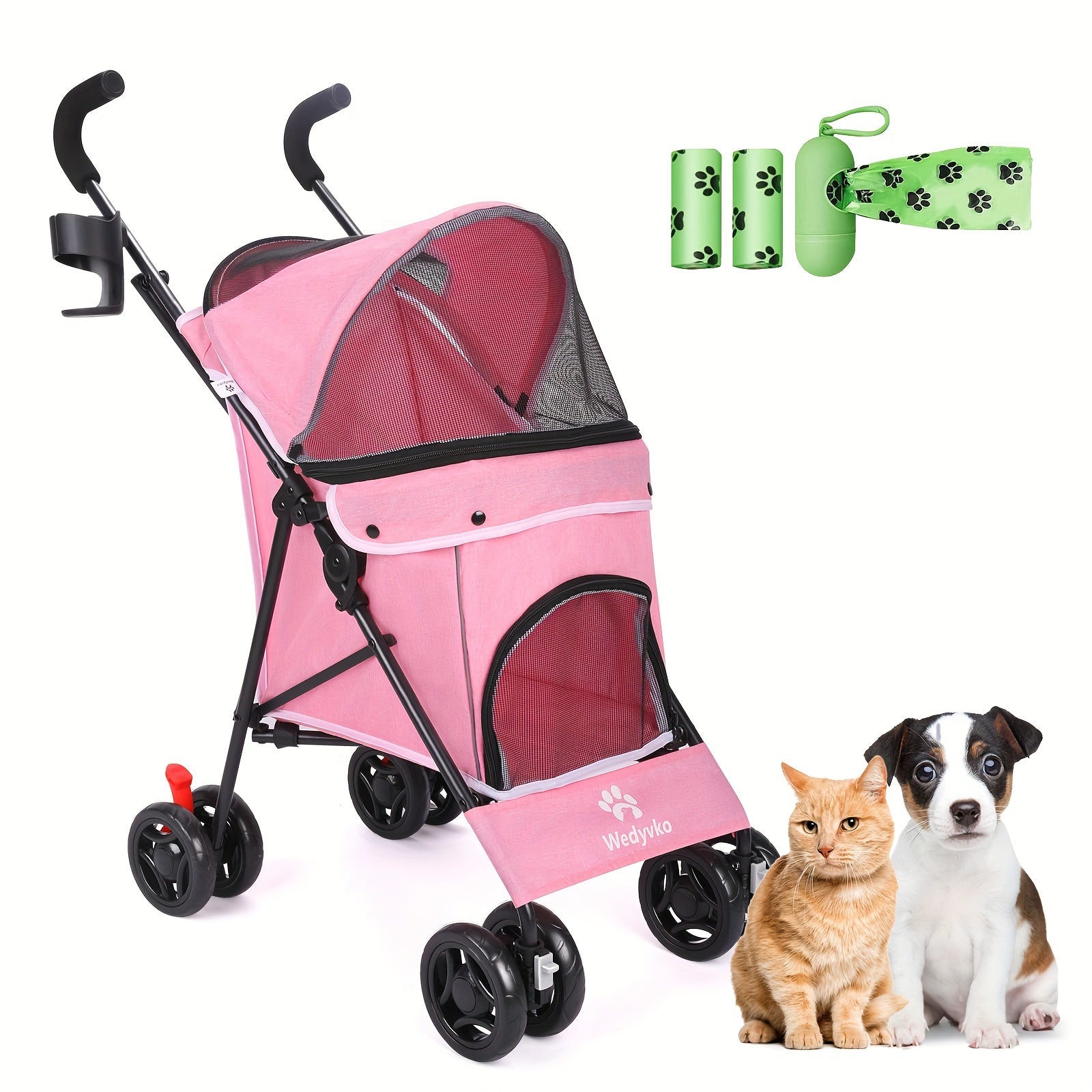 Pet Stroller for Medium Dogs Up to 33 Lbs - Folding, 4-Wheel, 360 Rotating Front Wheels, Cup Holder, and Ideal for Outdoor Walking