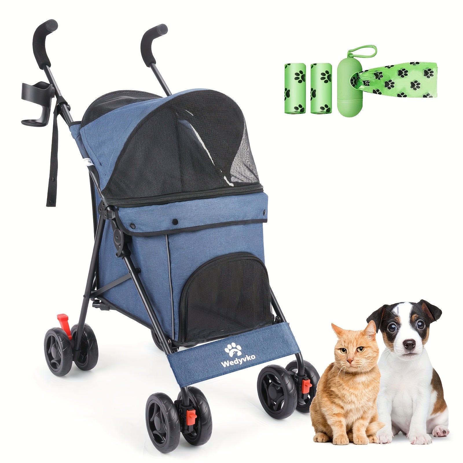 Pet Stroller for Medium Dogs Up to 33 Lbs - Folding, 4-Wheel, 360 Rotating Front Wheels, Cup Holder, and Ideal for Outdoor Walking