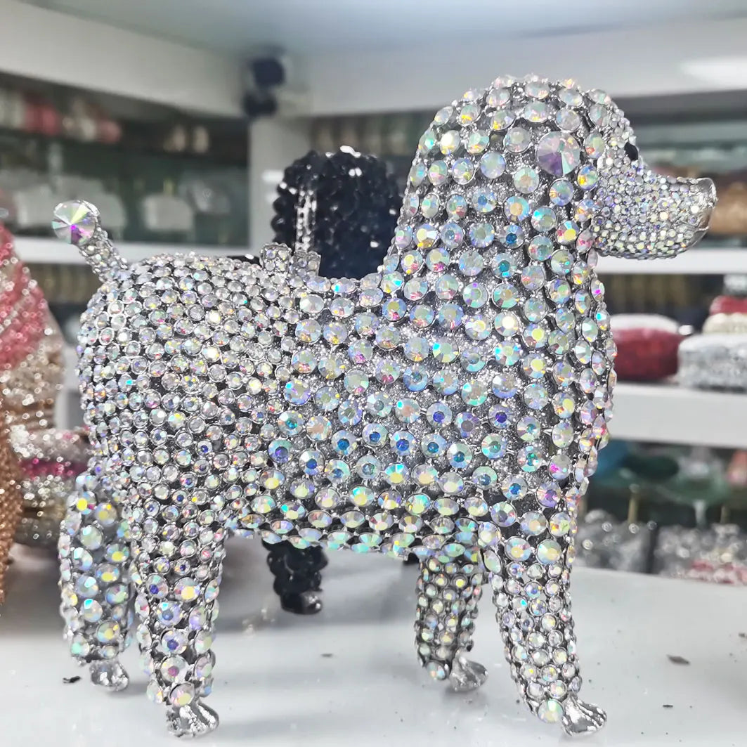 Luxury poodles Designer Animal Crystal Clutch Evening Bags Lovely Golden Dog Wedding Purse Women Party Purse Day Clutches SM97