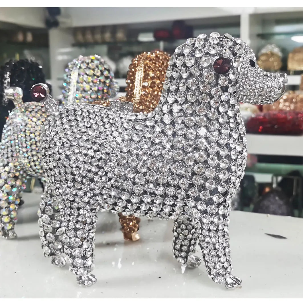 Luxury poodles Designer Animal Crystal Clutch Evening Bags Lovely Golden Dog Wedding Purse Women Party Purse Day Clutches SM97
