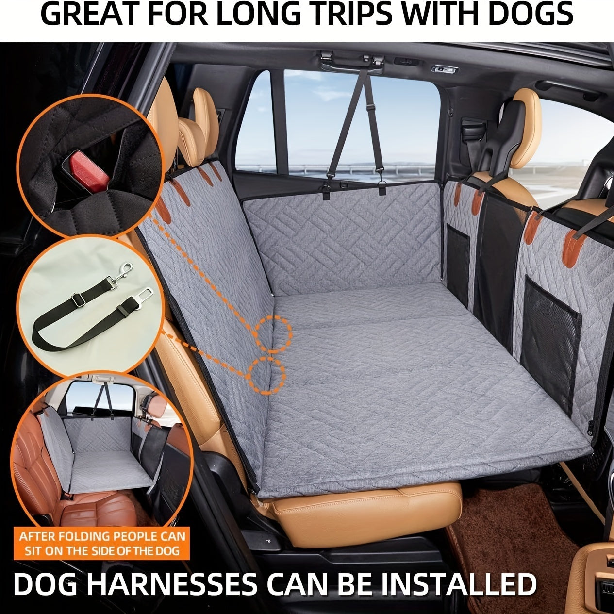 Gray Heavy Duty Car Travel Bed - Pet Car Seat Pad, Dog Travel Hammock For Car, Christmas Gift