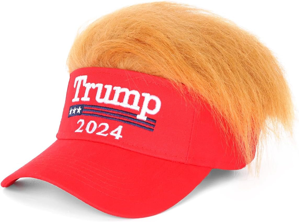 Trump 2024 Hat with Hair 👱🏼‍♂️💇🏼🧢Embroidered Adjustable Baseball Cap