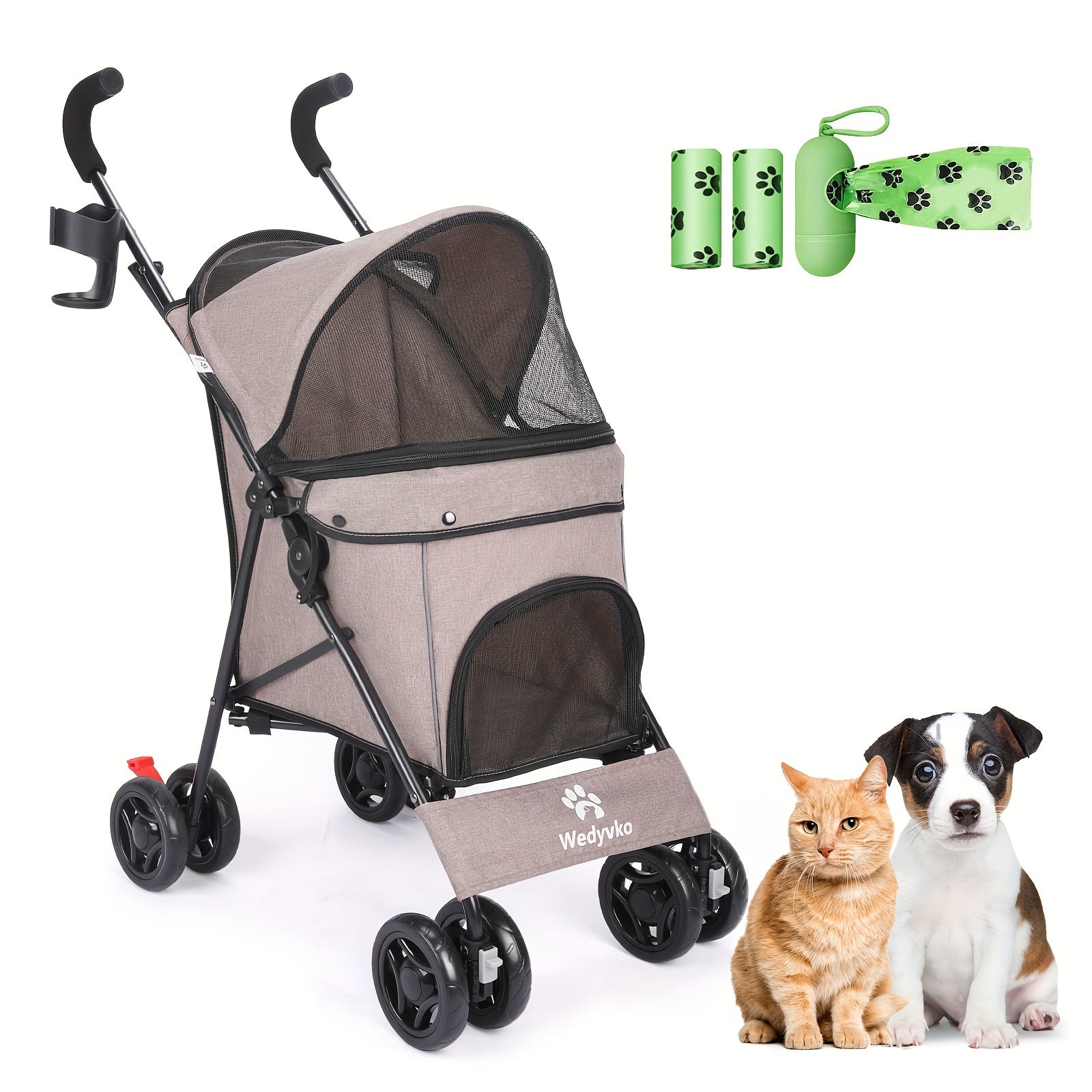 Pet Stroller for Medium Dogs Up to 33 Lbs - Folding, 4-Wheel, 360 Rotating Front Wheels, Cup Holder, and Ideal for Outdoor Walking