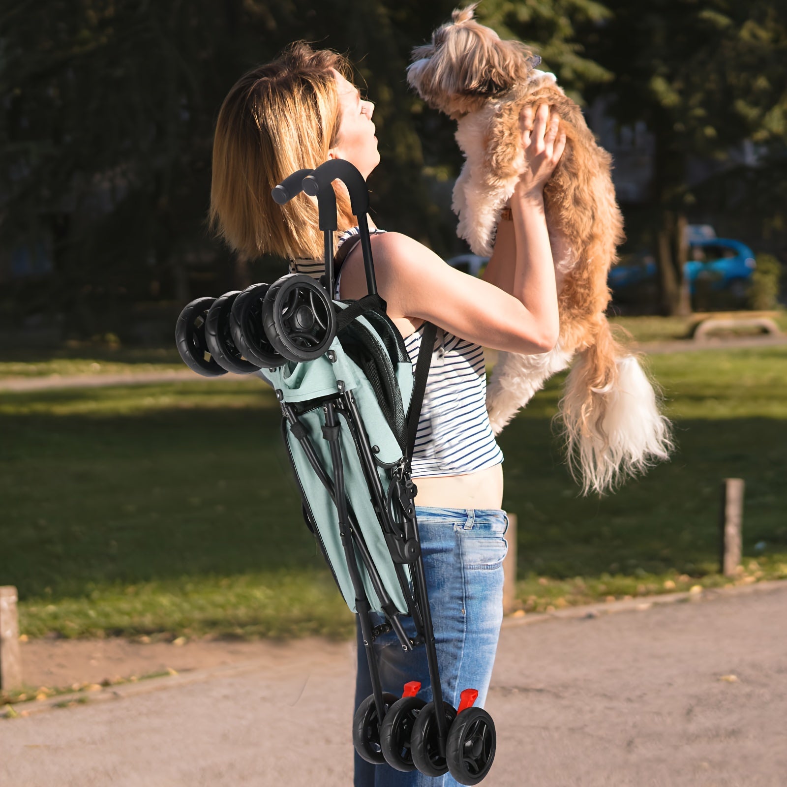 Pet Stroller for Medium Dogs Up to 33 Lbs - Folding, 4-Wheel, 360 Rotating Front Wheels, Cup Holder, and Ideal for Outdoor Walking