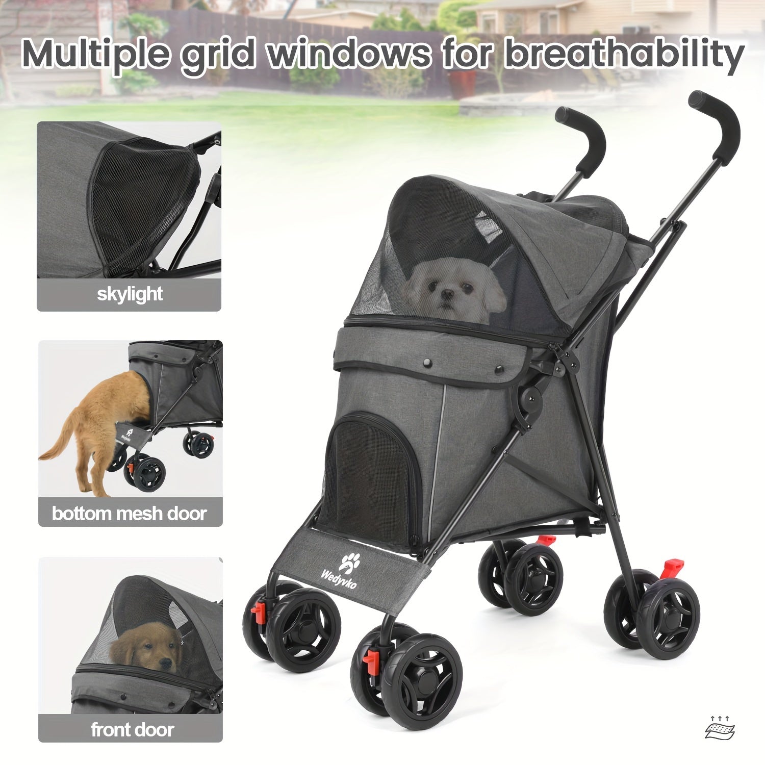 Pet Stroller for Medium Dogs Up to 33 Lbs - Folding, 4-Wheel, 360 Rotating Front Wheels, Cup Holder, and Ideal for Outdoor Walking