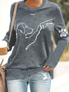 Dog & Paw Print T-shirt, Casual Long Sleeve Top For Spring & Fall, Women's Clothing