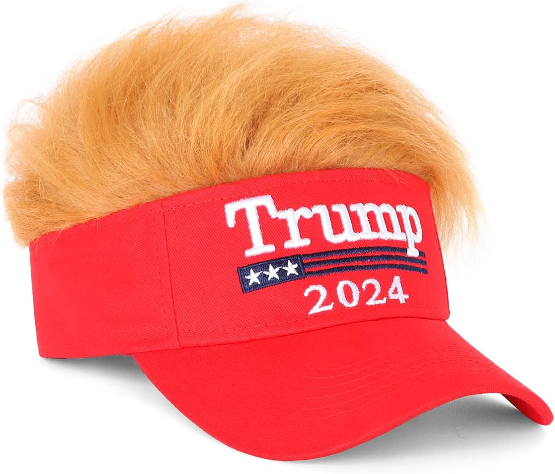 Trump 2024 Hat with Hair 👱🏼‍♂️💇🏼🧢Embroidered Adjustable Baseball Cap