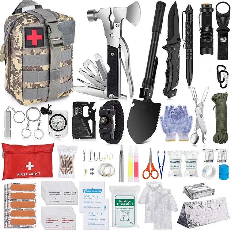 Survival Kit Professional Survival Gear 200 in 1 Emergency Tactical First Aid Kit Outdoor Trauma Bag for Men Adventure Hunting