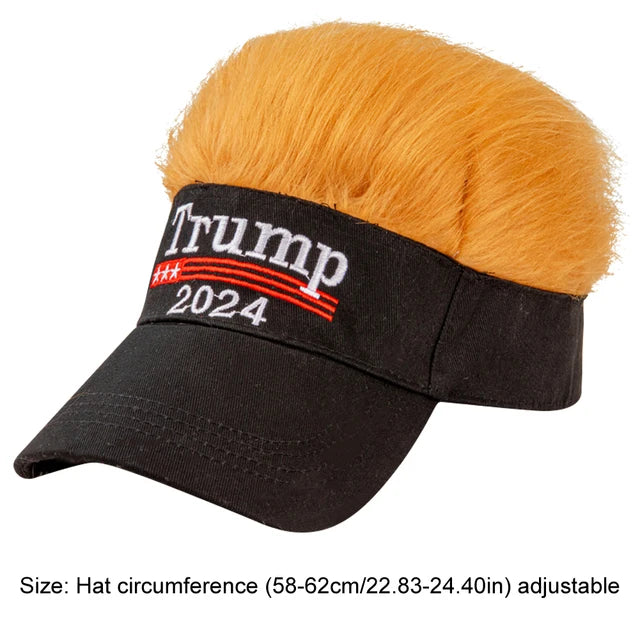 Trump 2024 Hat with Hair 👱🏼‍♂️💇🏼🧢Embroidered Adjustable Baseball Cap