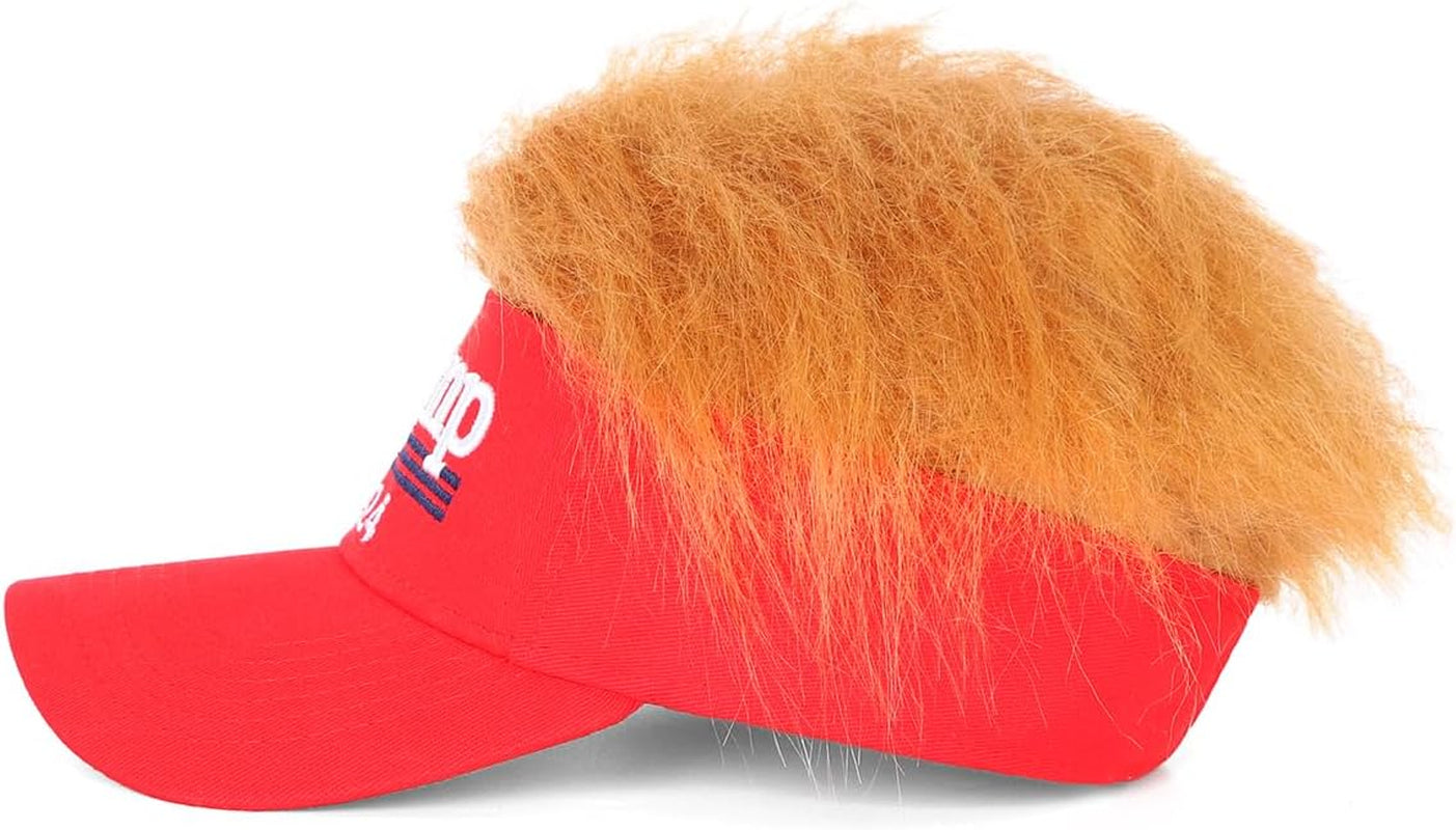 Trump 2024 Hat with Hair 👱🏼‍♂️💇🏼🧢Embroidered Adjustable Baseball Cap