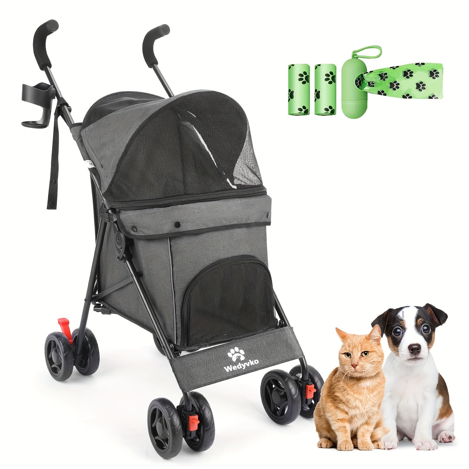 Pet Stroller for Medium Dogs Up to 33 Lbs - Folding, 4-Wheel, 360 Rotating Front Wheels, Cup Holder, and Ideal for Outdoor Walking