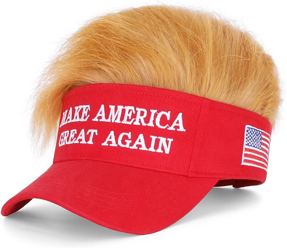 Trump 2024 Hat with Hair 👱🏼‍♂️💇🏼🧢Embroidered Adjustable Baseball Cap