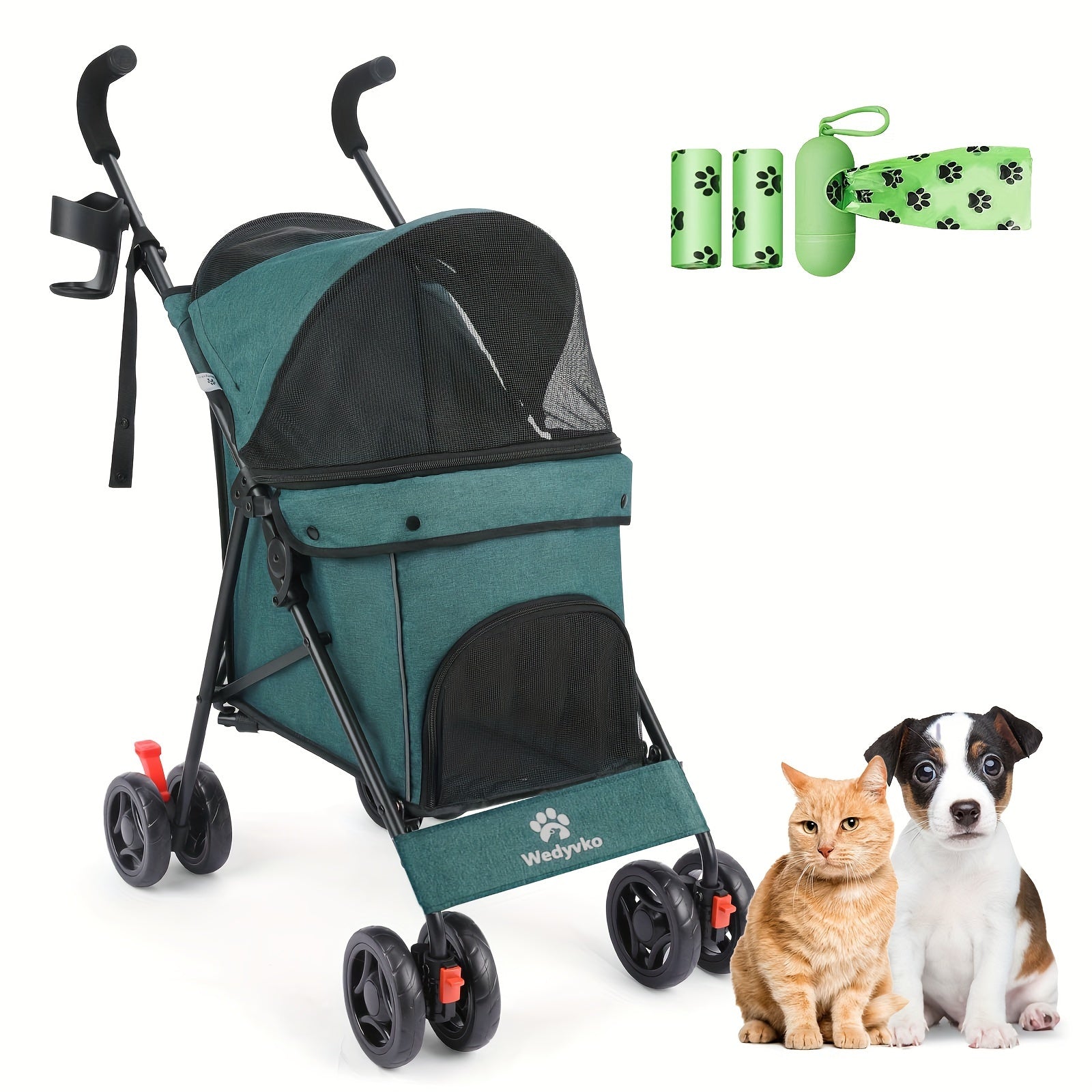 Pet Stroller for Medium Dogs Up to 33 Lbs - Folding, 4-Wheel, 360 Rotating Front Wheels, Cup Holder, and Ideal for Outdoor Walking