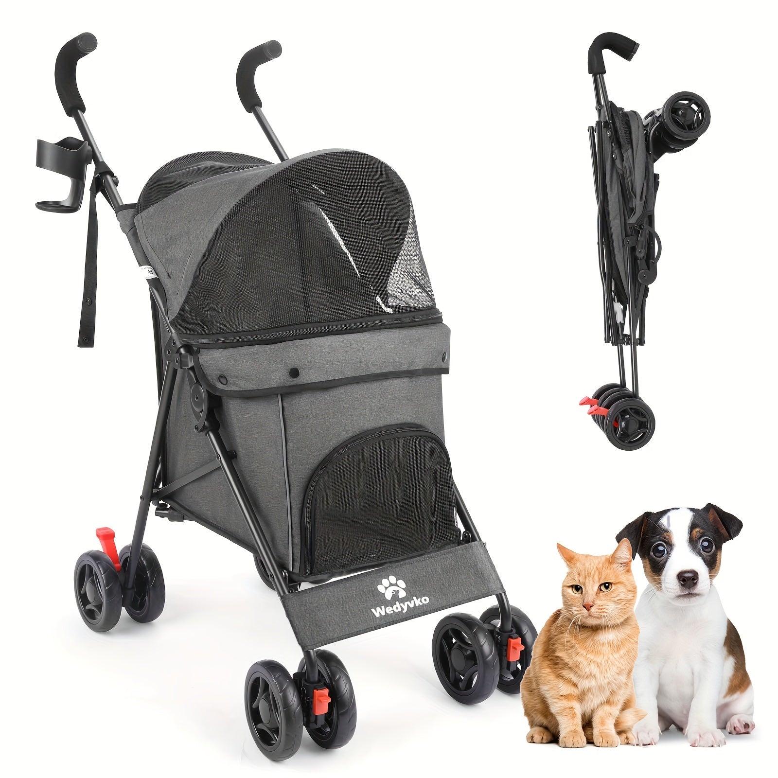 Pet Stroller for Medium Dogs Up to 33 Lbs - Folding, 4-Wheel, 360 Rotating Front Wheels, Cup Holder, and Ideal for Outdoor Walking