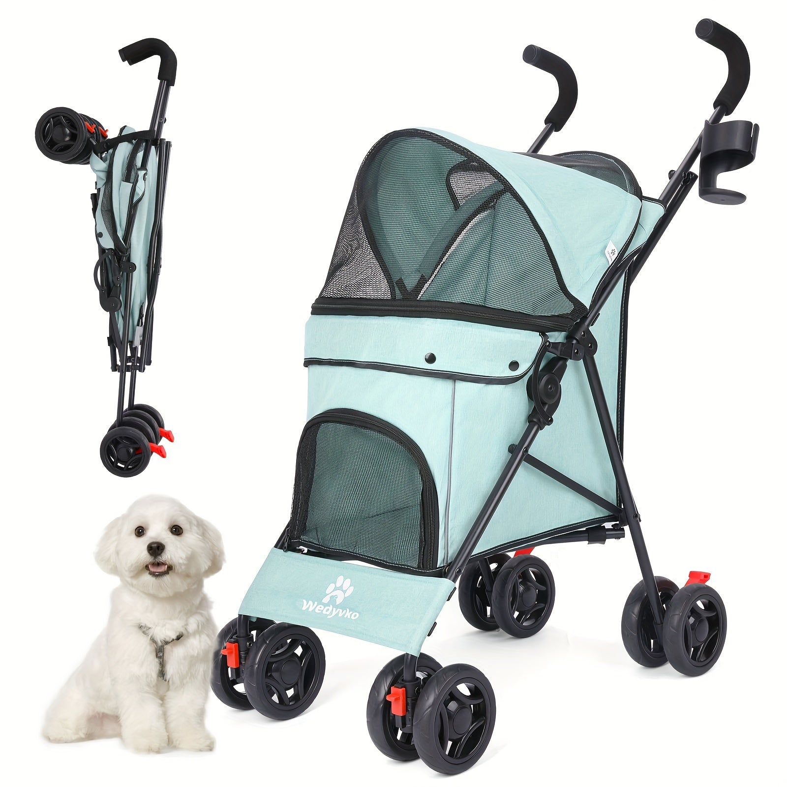 Pet Stroller for Medium Dogs Up to 33 Lbs - Folding, 4-Wheel, 360 Rotating Front Wheels, Cup Holder, and Ideal for Outdoor Walking